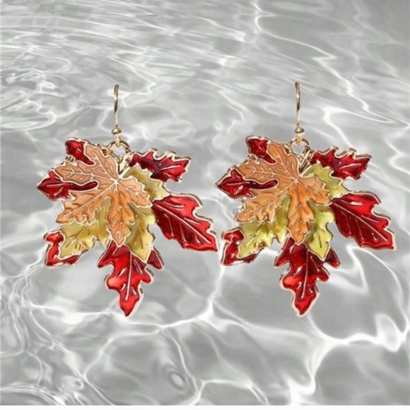 3pcs/Set BEAUTIFUL 3D Vintage Maple Leaf Gold Tone Necklace Earrings set - Picture 5 of 8